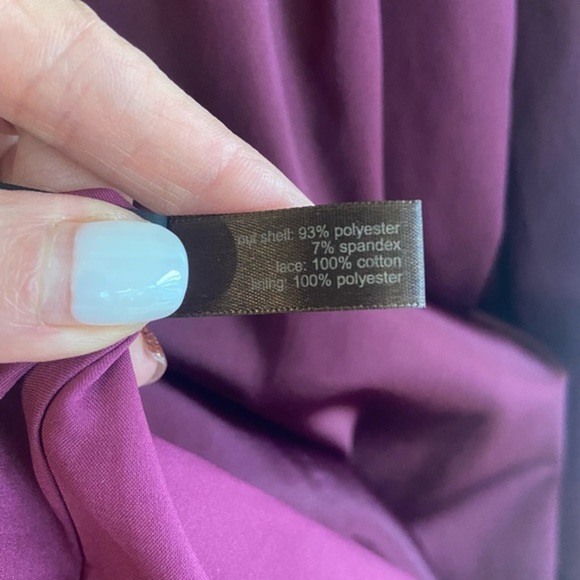 Maroon / Purple The Limited Boat Neck Lace & Satin Cocktail Dress w Pockets Sz 0 - Picture 12 of 13